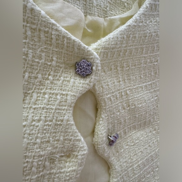 Zara- NWT Yellow Shortsleeve Scalloped Diamond Button Down Blazer Jacket - Picture 6 of 7